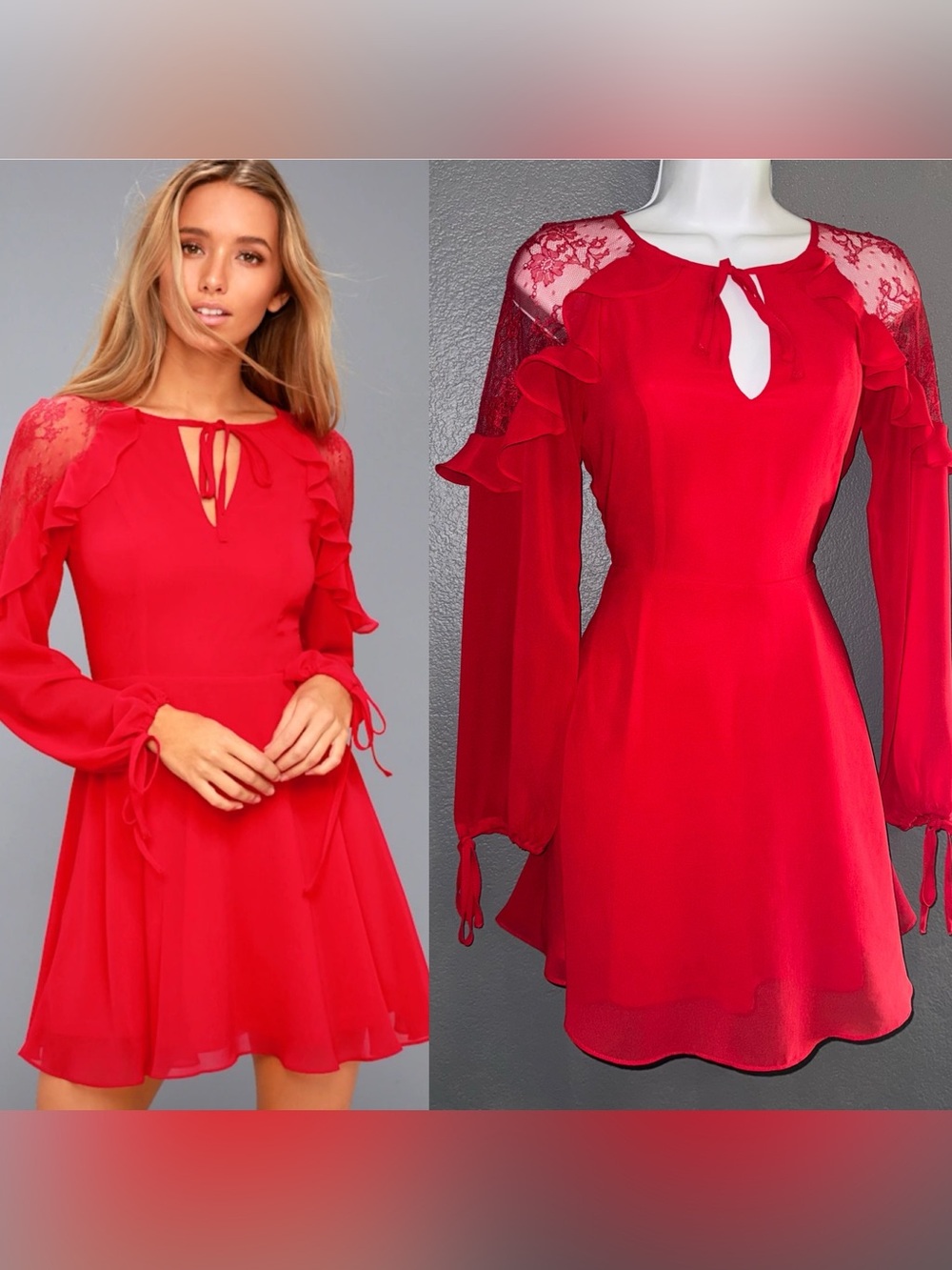 Lulus Red Keyhole Long Sleeve Mini formal Party Dress Women’s size XS